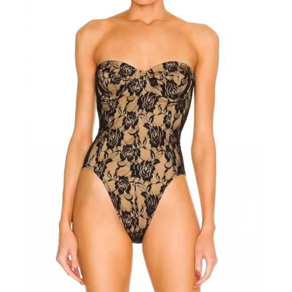 NEW NORMA KAMALI mio corset strapless one piece swimsuit in black rose nude